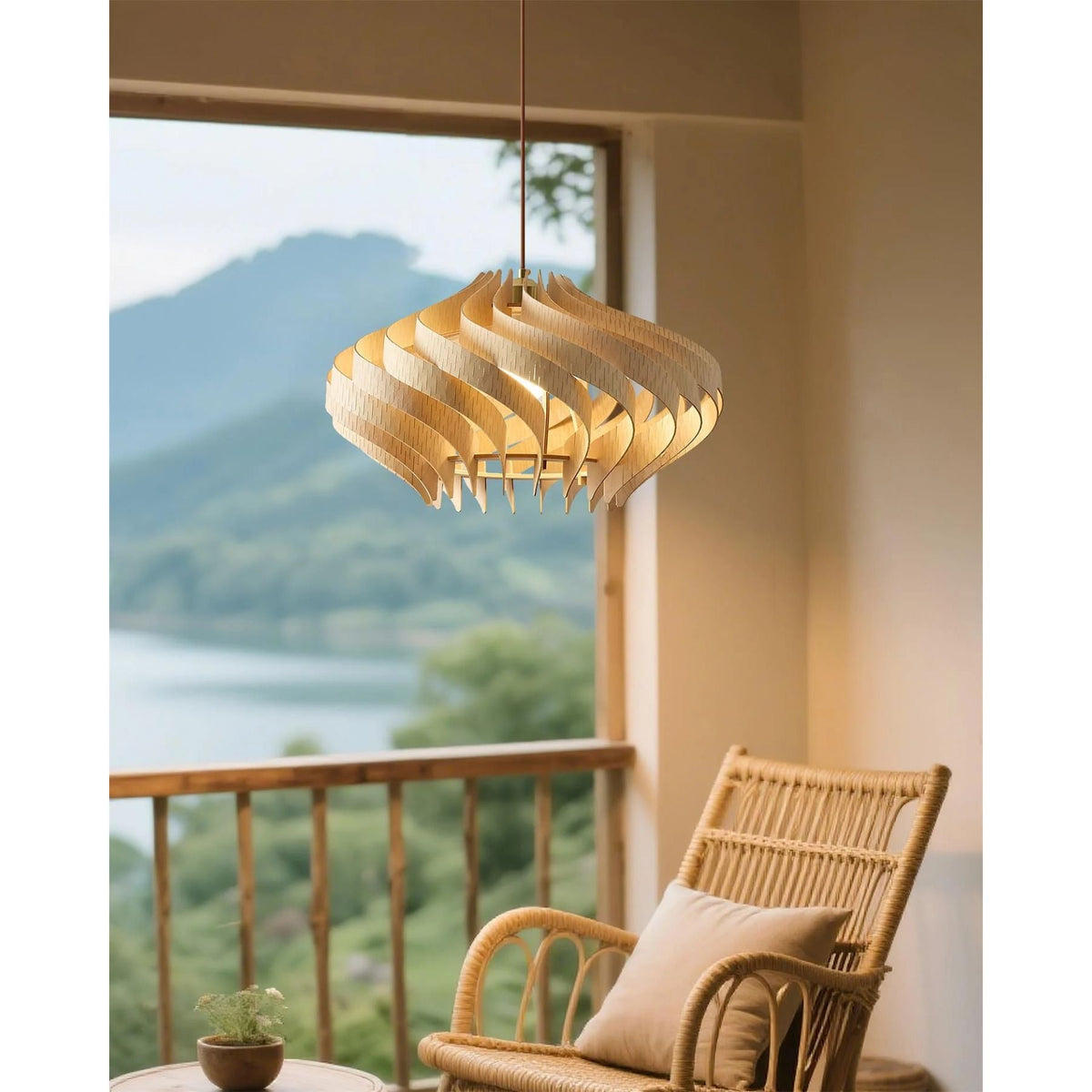 Japandi Houten Spiraal Hanglamp