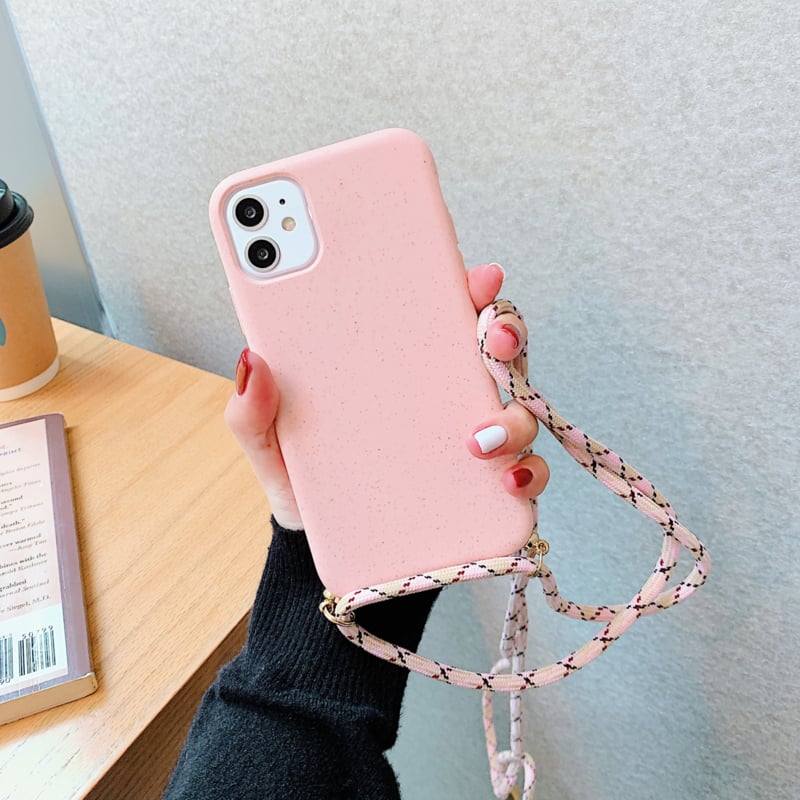 iPhone 13 Crossbody TPU hoesje met koord roze