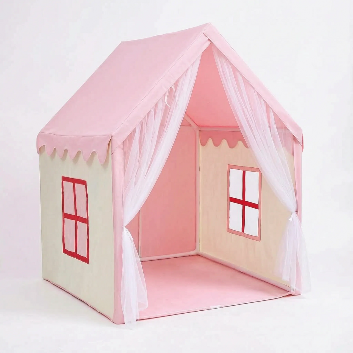 Huisvormige kinderspeeltent met gordijnen