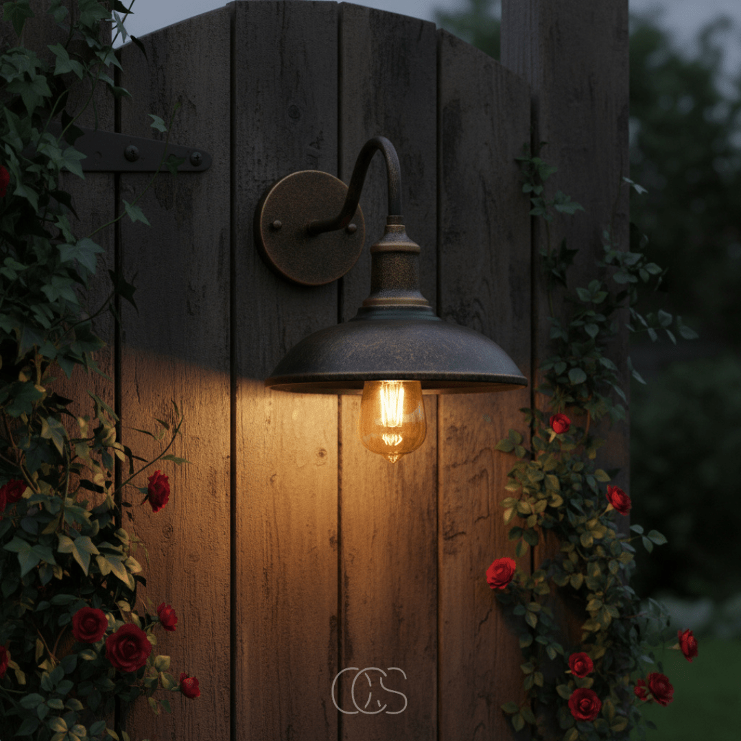 Vintage buitenwandlamp met warm licht