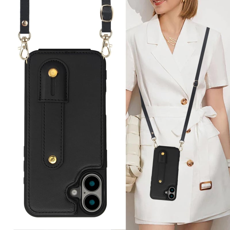 iPhone 16 hoesje met pasjeshouder en draagkoord