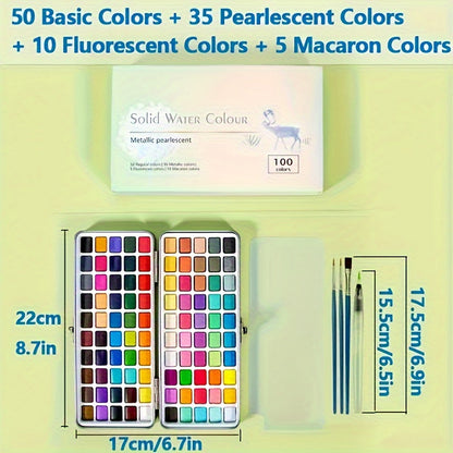 Vaste aquarelverfset in metalen doos