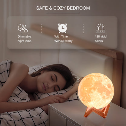 Houten maanlamp met kleurenlicht en timerfunctie