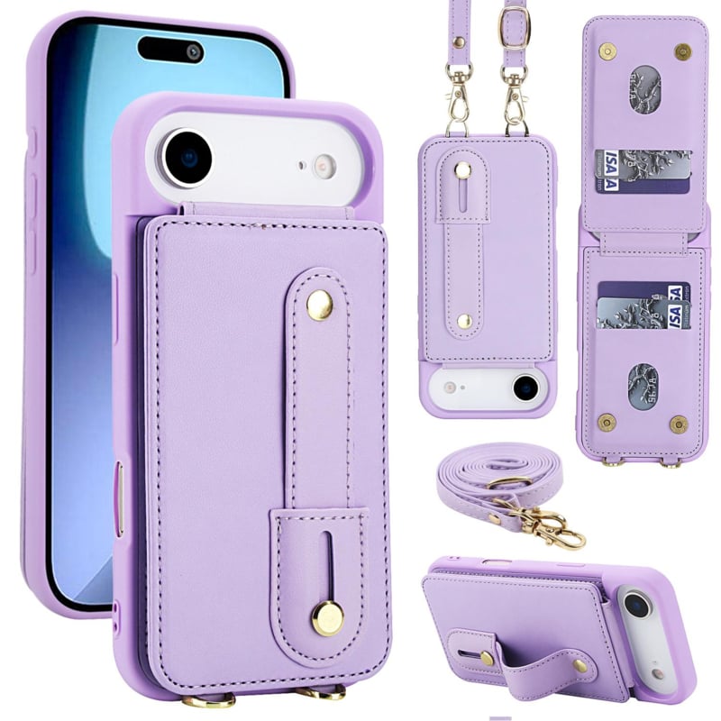 iPhone Air hoesje met pasjeshouder en draagkoord paars