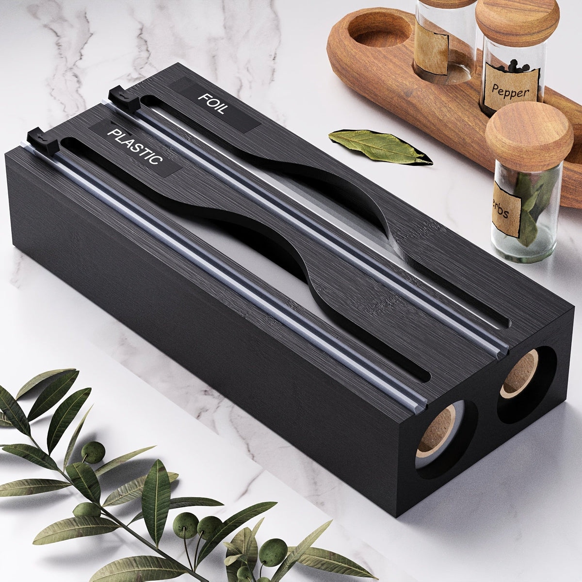 Bamboe 2-in-1 folie dispenser met snijder
