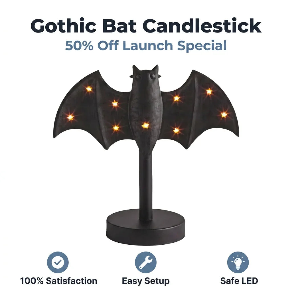 BatGlow handgeschilderde gotische tinnen kandelaar