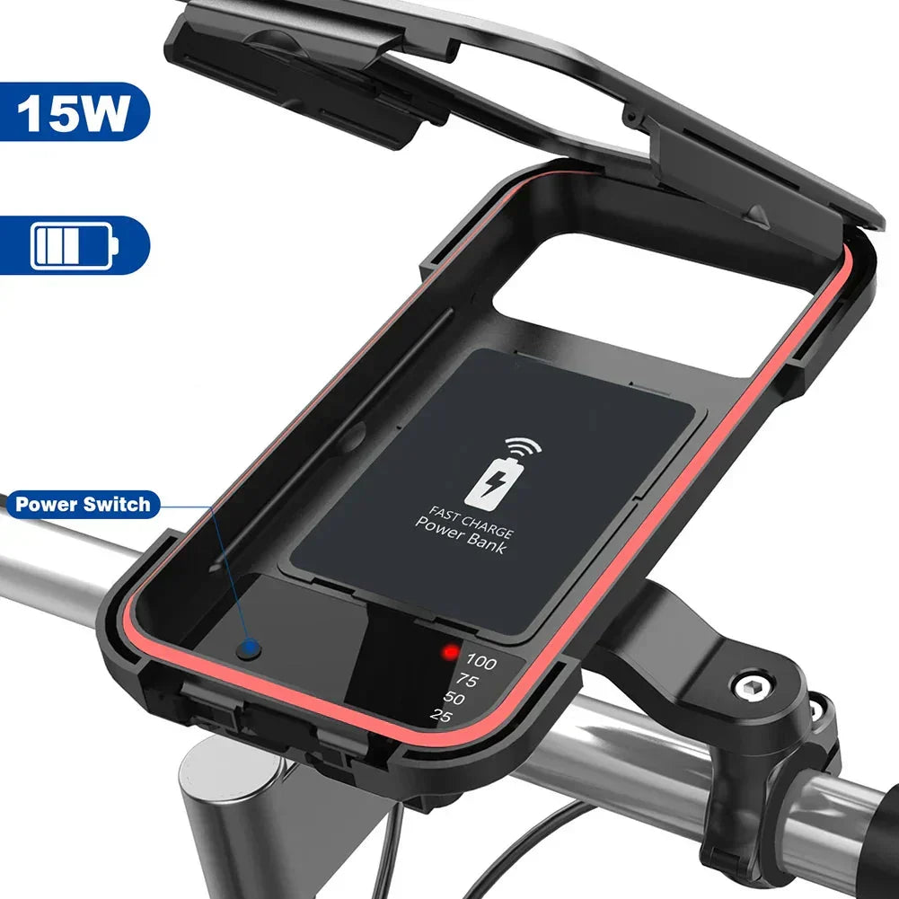 RideCharge waterdichte fiets telefoonhouder met draadloos opladen