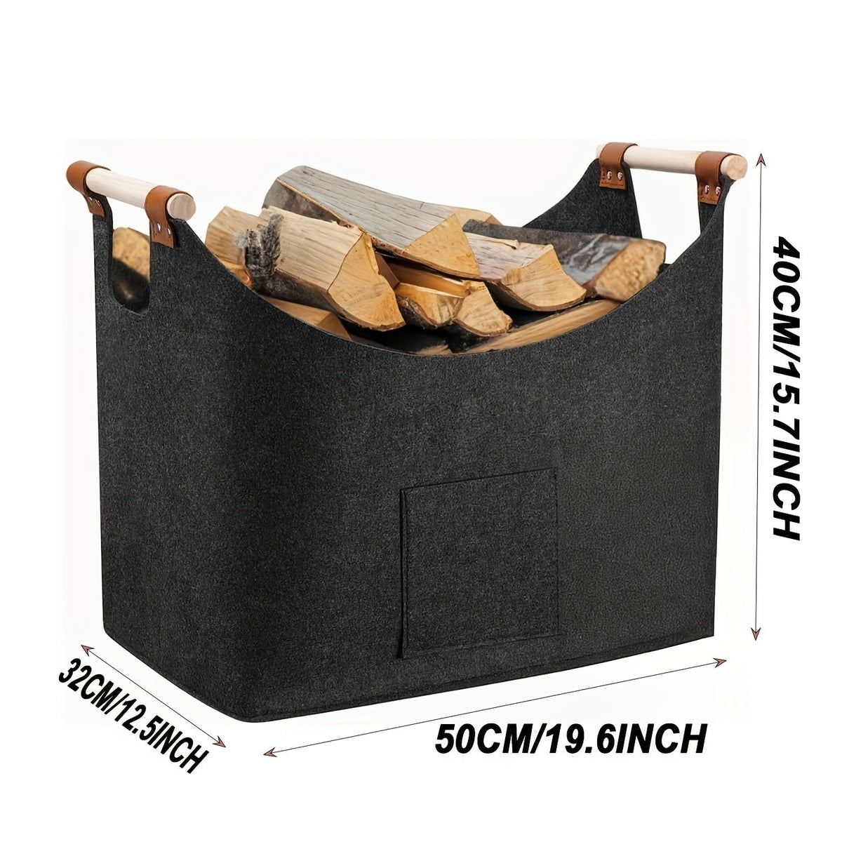 Opvouwbare Vilten Haardhoutmand met Houten Handvatten – 55L