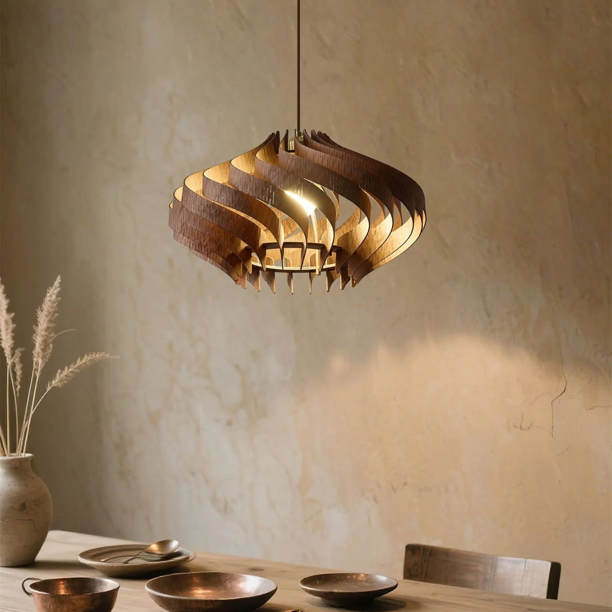 Japandi Houten Spiraal Hanglamp