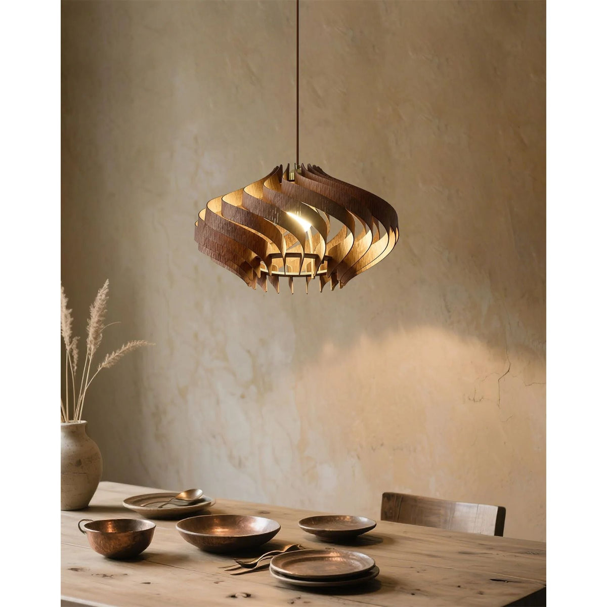 Japandi Houten Spiraal Hanglamp