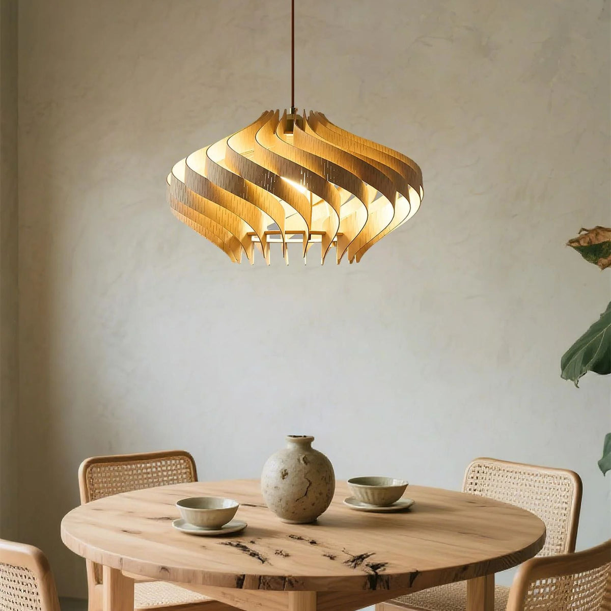 Japandi Houten Spiraal Hanglamp