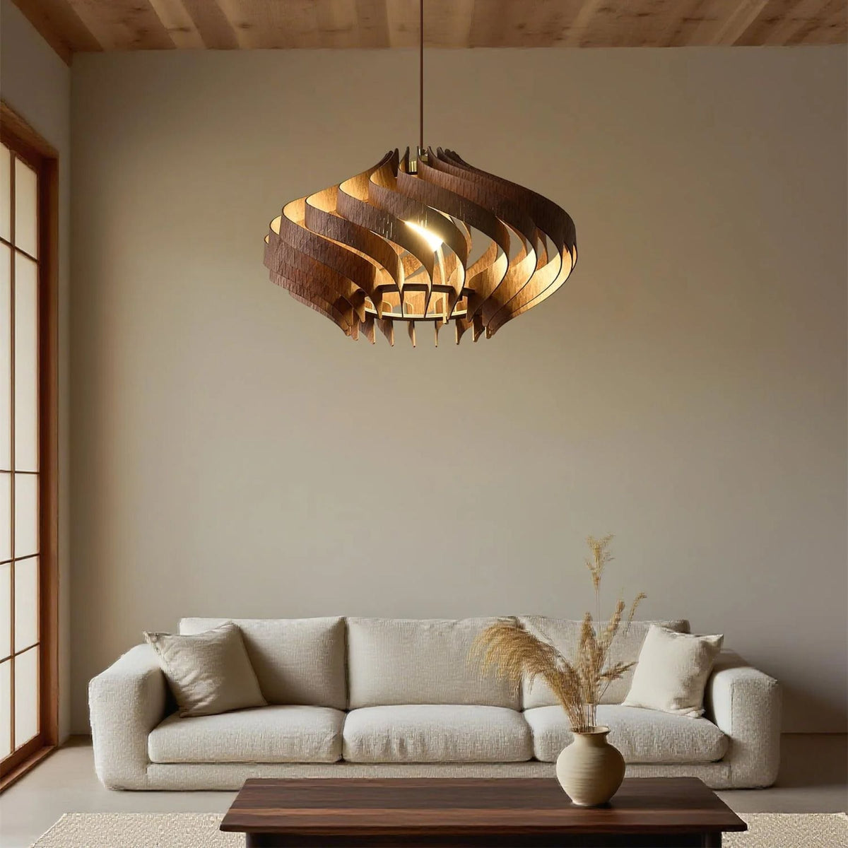 Japandi Houten Spiraal Hanglamp
