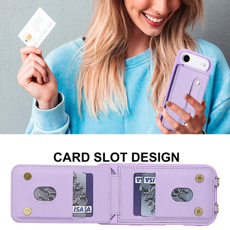 iPhone Air hoesje met pasjeshouder en draagkoord paars