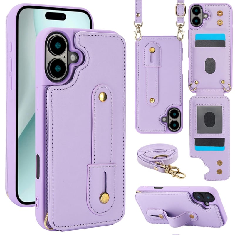 iPhone 17 koordhoesje met pasjeshouder paars