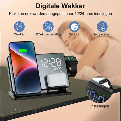 3-in-1 Draadloze Oplader Snellaadstation Met Wekker