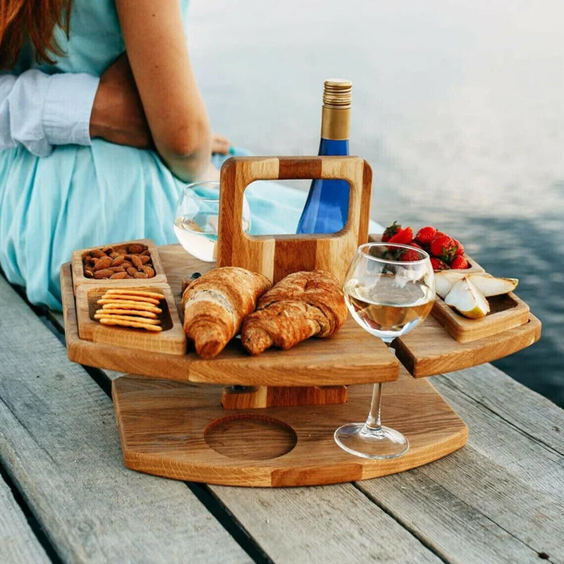 WineNest opvouwbare houten picknickwijntafel