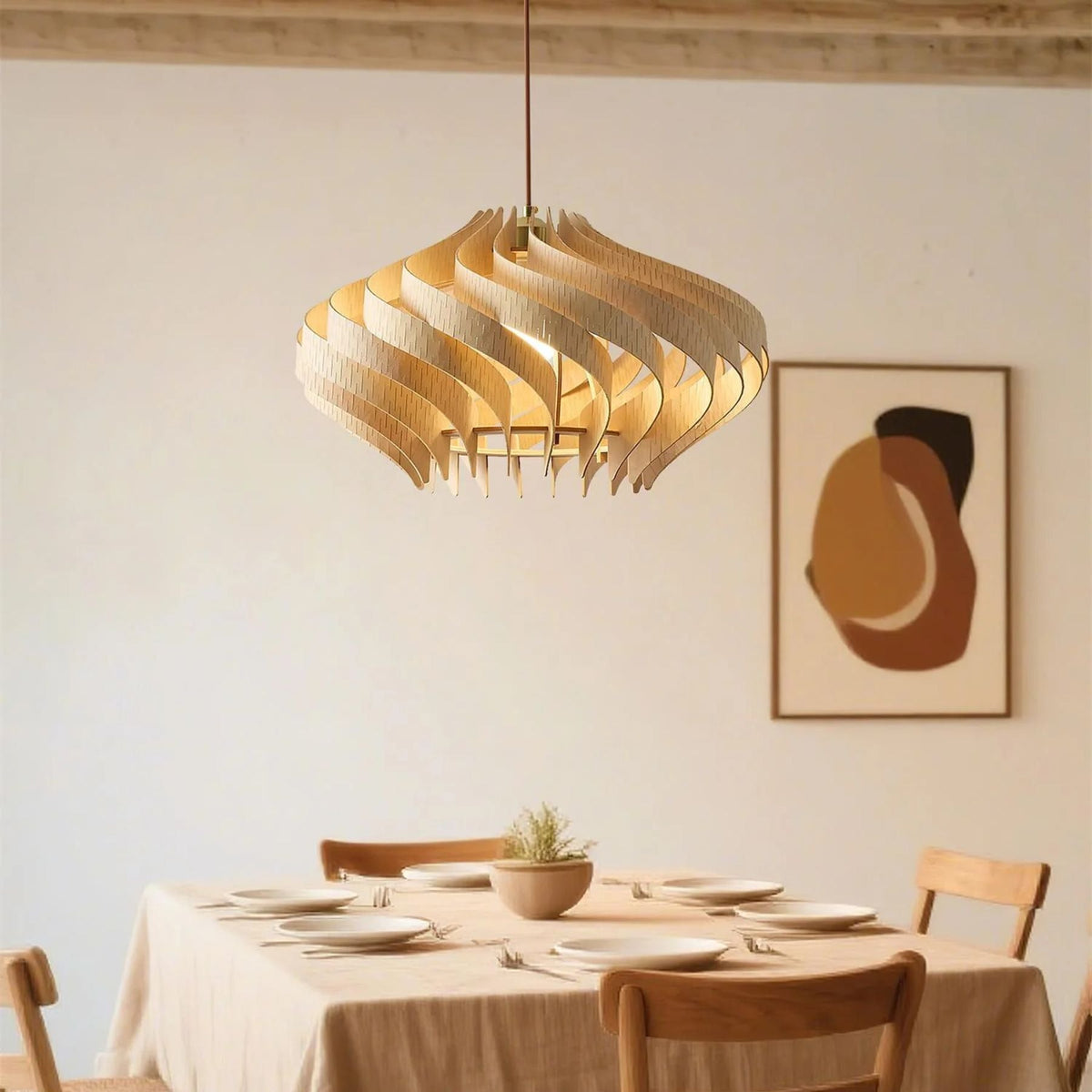 Japandi Houten Spiraal Hanglamp