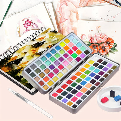 Vaste aquarelverfset in metalen doos