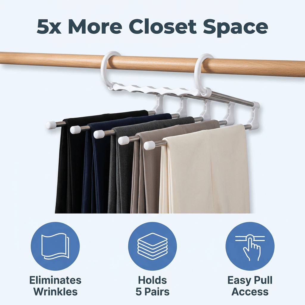 SmartCloset ruimtebesparende 5-laags broekhanger