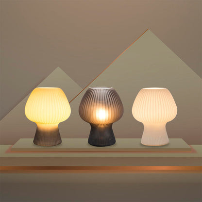 Glazen paddenstoellamp met vintage ribstructuur