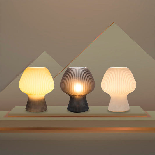 Glazen paddenstoellamp met vintage ribstructuur