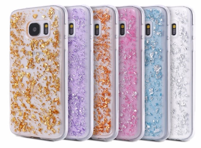 Galaxy S7 TPU Bling glitterhoesje blad-look