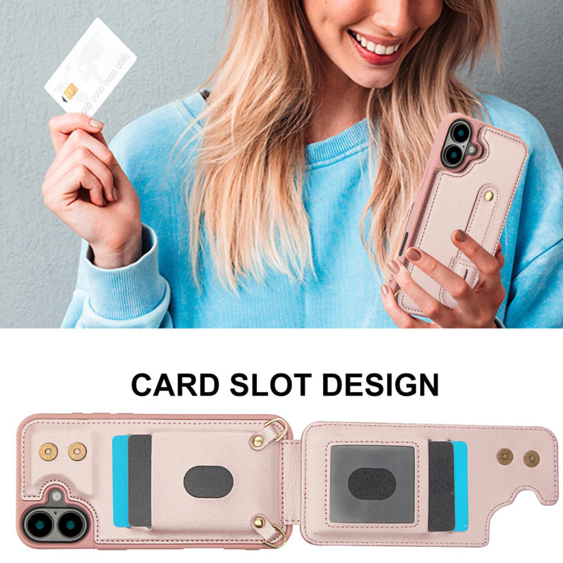 iPhone 17 hoesje met pasjeshouder en draagkoord