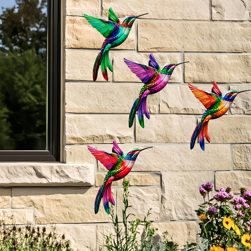 Kolibrie metalen wanddecoratie 4 stuks
