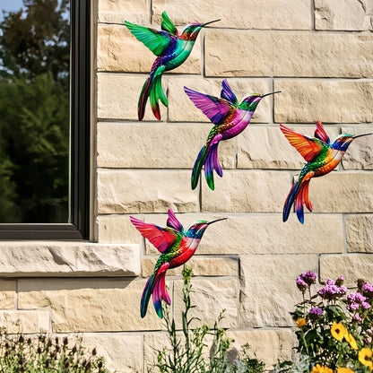 Kolibrie metalen wanddecoratie 4 stuks