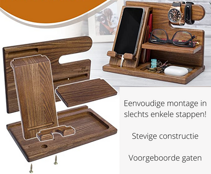 Houten Telefoon Docking Station Organizer