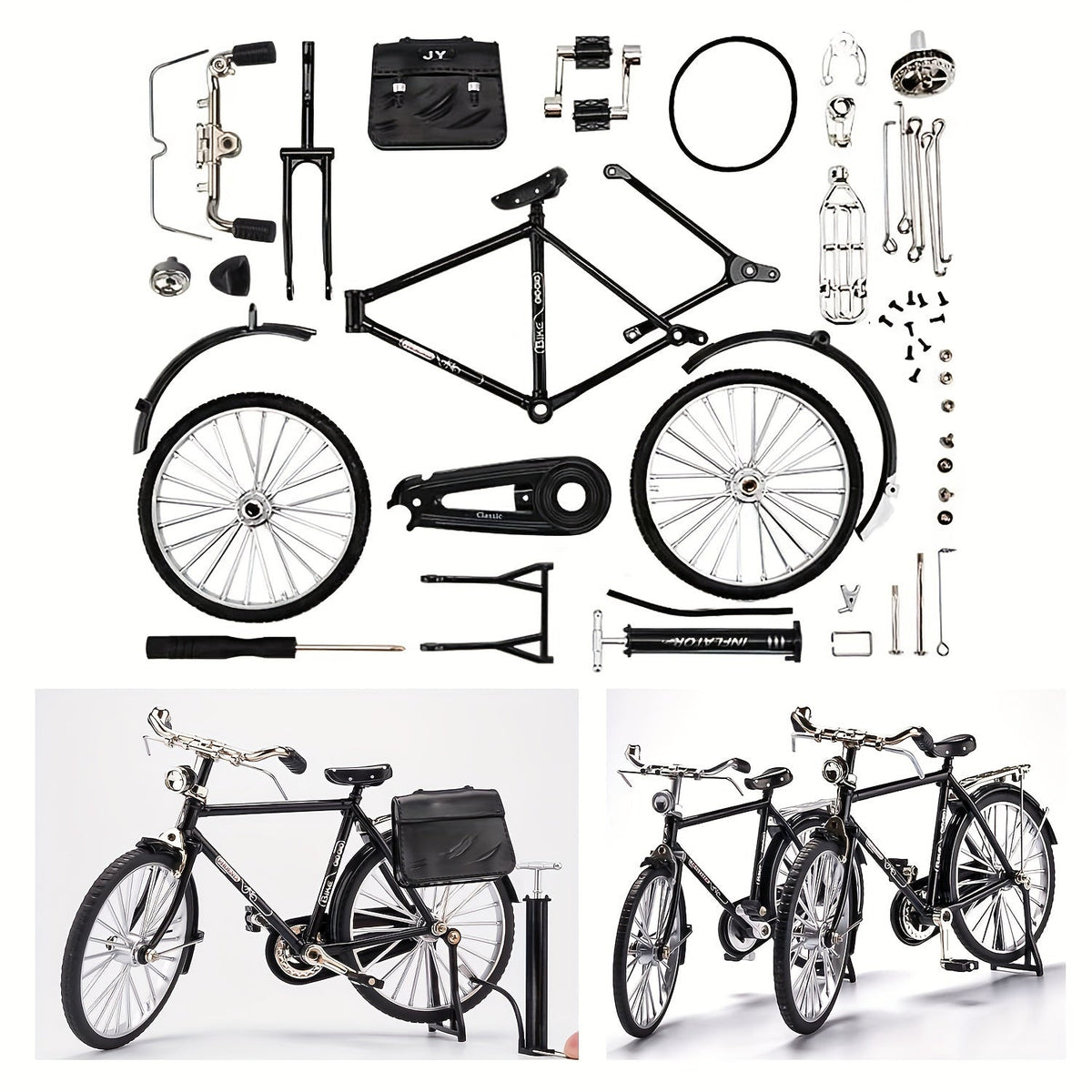 Miniatuur vintage fiets bouwset van aluminium