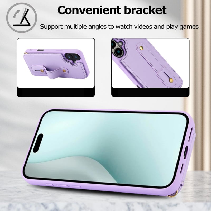 iPhone 17 koordhoesje met pasjeshouder paars