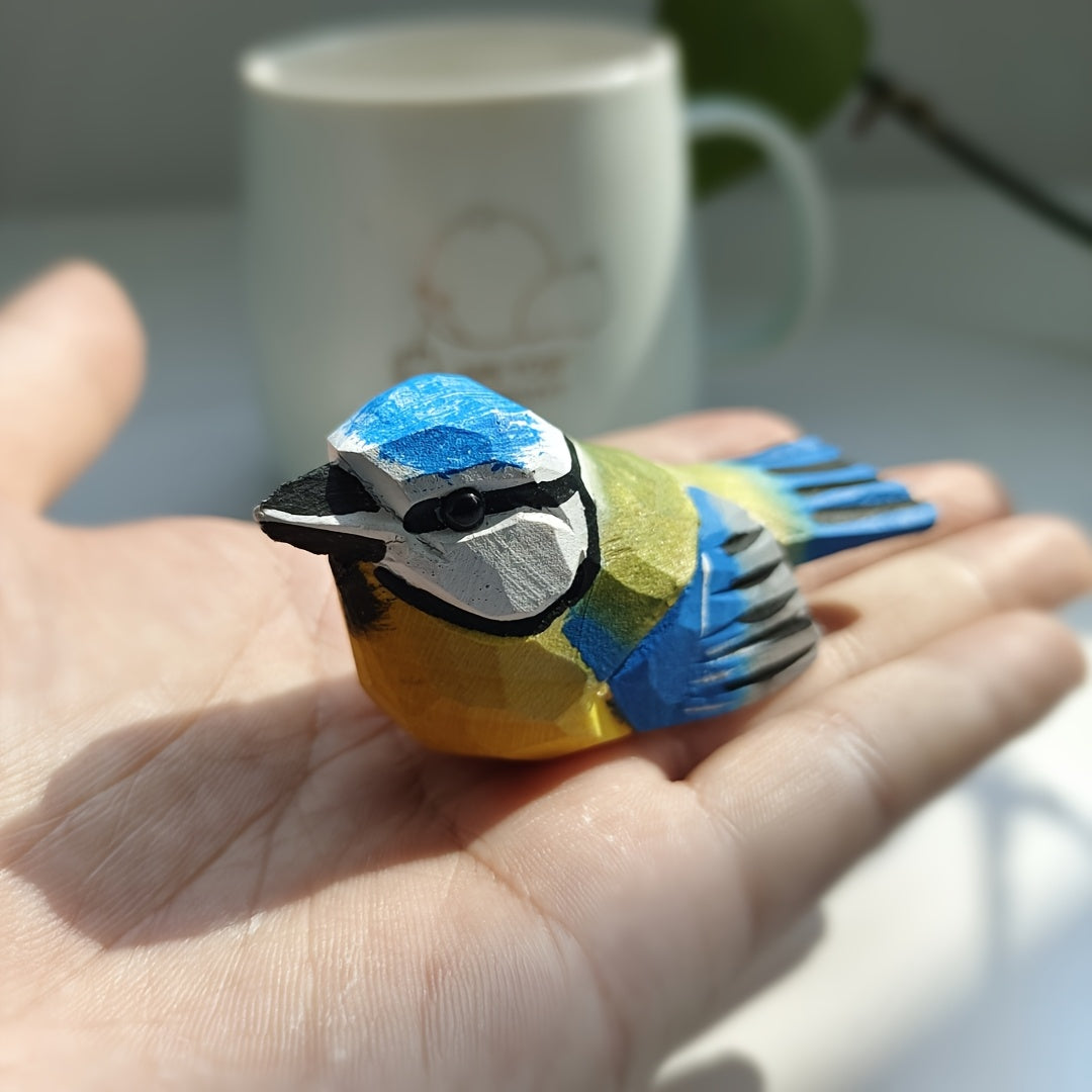 BlueTit Handgesneden Houten Vogel Sculptuur