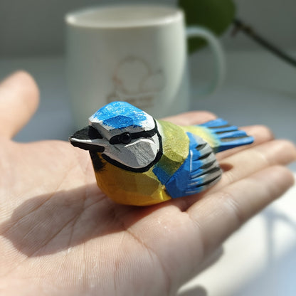 BlueTit Handgesneden Houten Vogel Sculptuur
