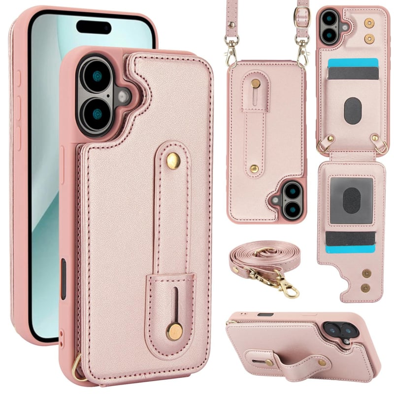 iPhone 16 hoesje met pasjeshouder en draagkoord