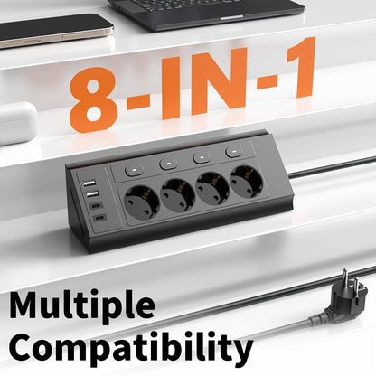Odior 8-in-1 EU Stekkerdoos met USB en Type-C