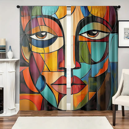 Art Deco fluwelen gordijnen met gezichtsmotief
