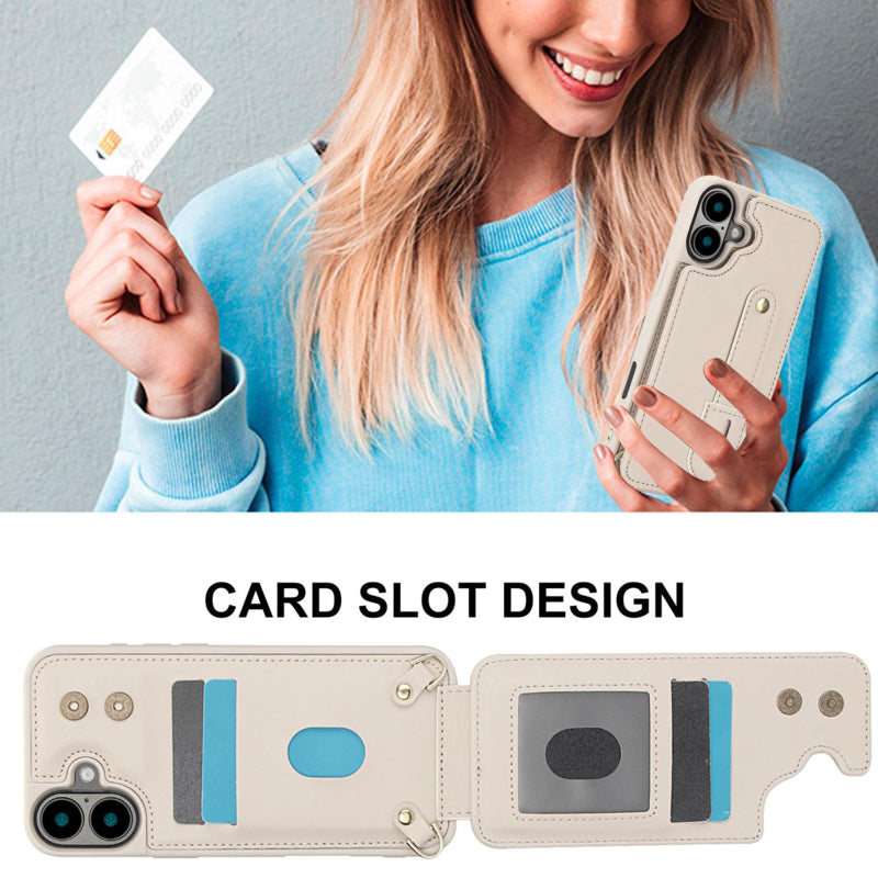 iPhone 16 Plus hoesje met pasjeshouder en draagkoord