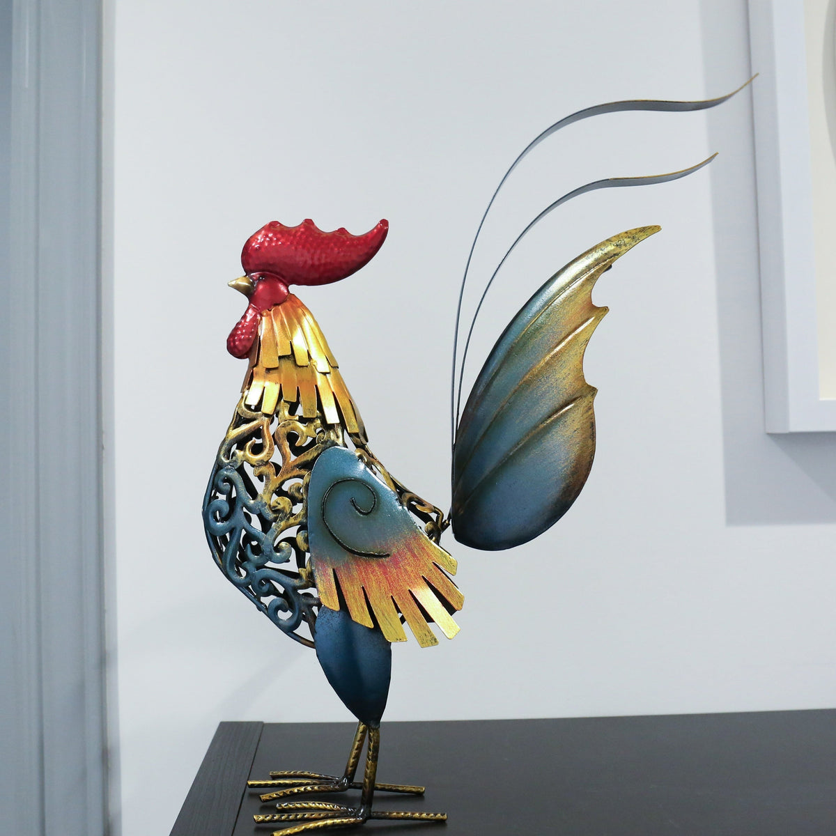 RustyRooster vintage metalen haan sculptuur