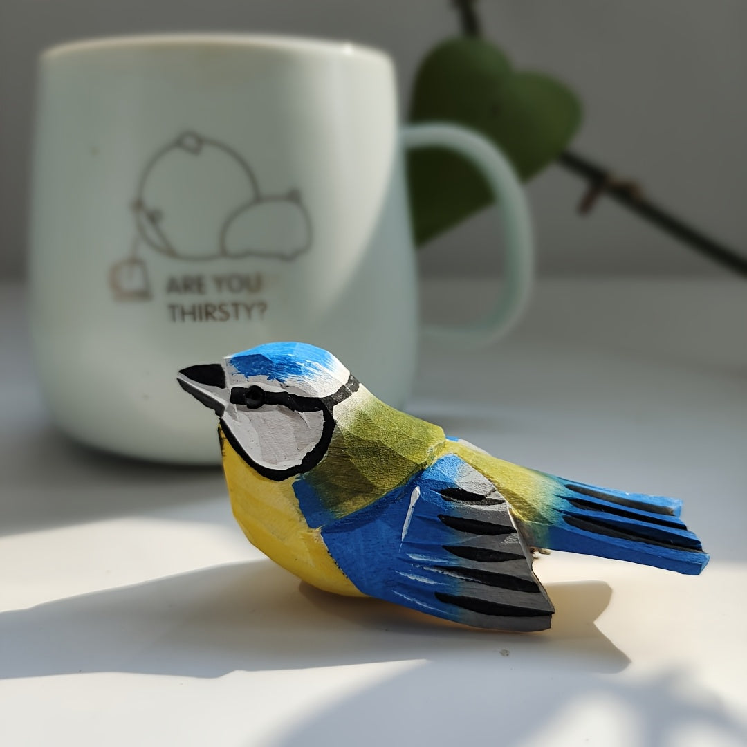 BlueTit Handgesneden Houten Vogel Sculptuur