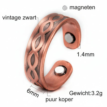 Vintage gegraveerde open magnetische koperen ring