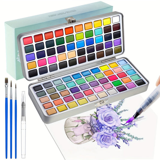 Vaste aquarelverfset in metalen doos