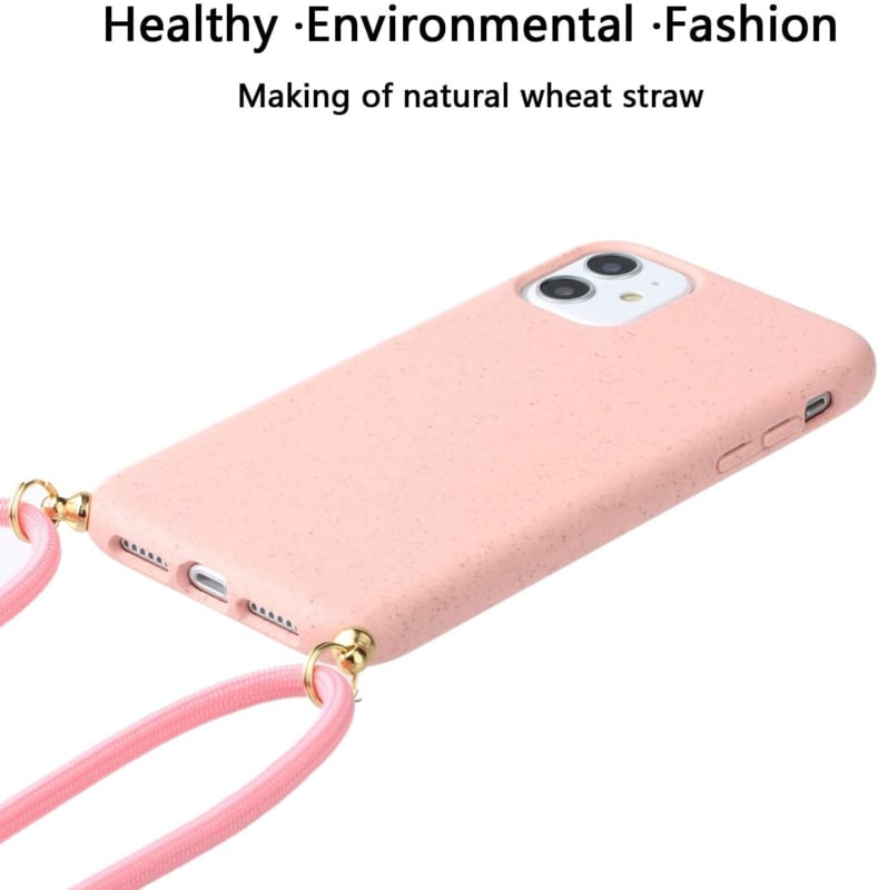 iPhone 13 Crossbody TPU hoesje met koord roze
