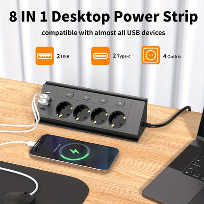 Odior 8-in-1 EU Stekkerdoos met USB en Type-C
