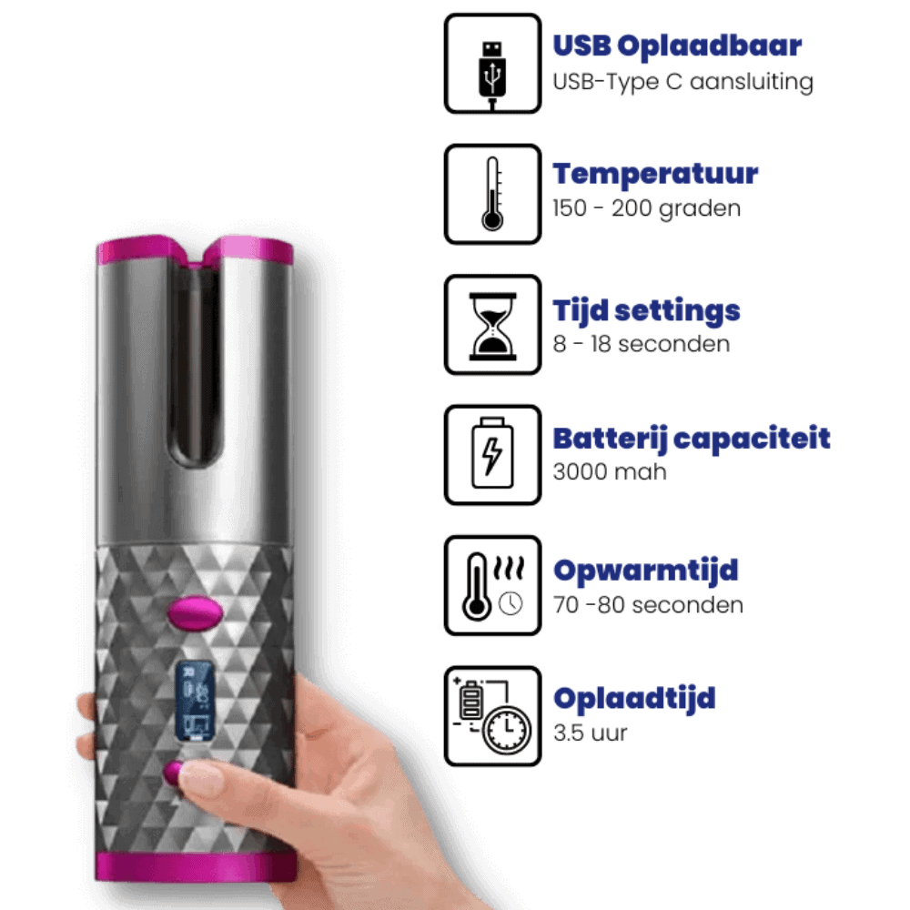 Oasis draadloze automatische haarkruller
