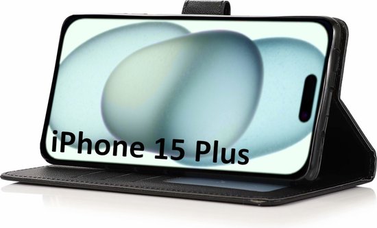 Lennexo Bookcase Portemonnee Hoesje Voor iPhone 15 Plus Zwart