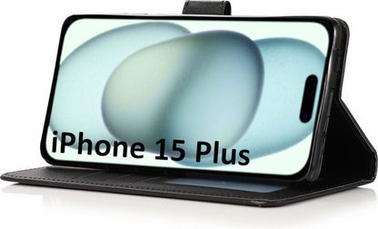 Lennexo Bookcase Portemonnee Hoesje Voor iPhone 15 Plus Zwart