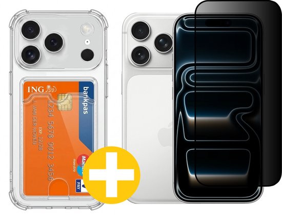 Lennexo pashouder hoesje en privacy screenprotector voor iPhone 17 Pro Max