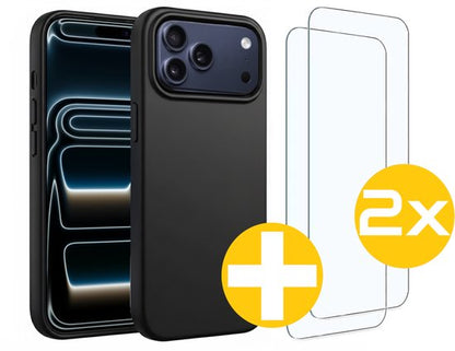 Lennexo iPhone 17 Pro siliconen hoesje met 2x screenprotector