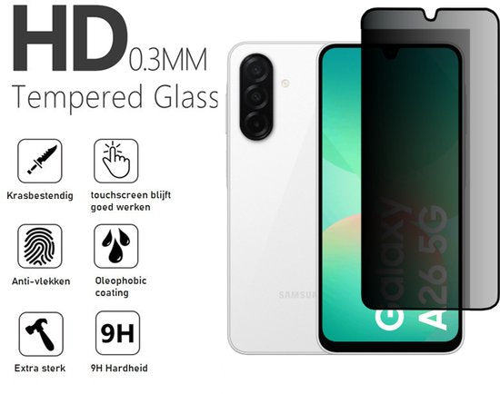 Samsung A26 transparant hoesje en privacy screenprotector
